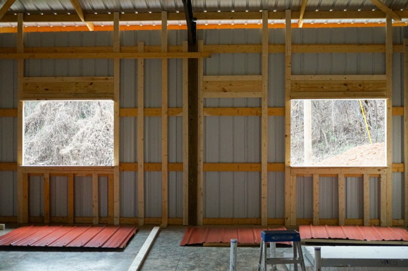 inside of pole barn framing and windows