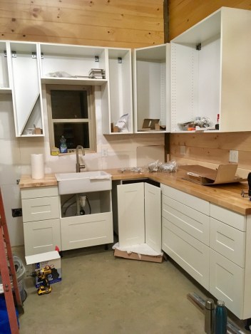 IKEA kitchen being installed in mountain cabin
