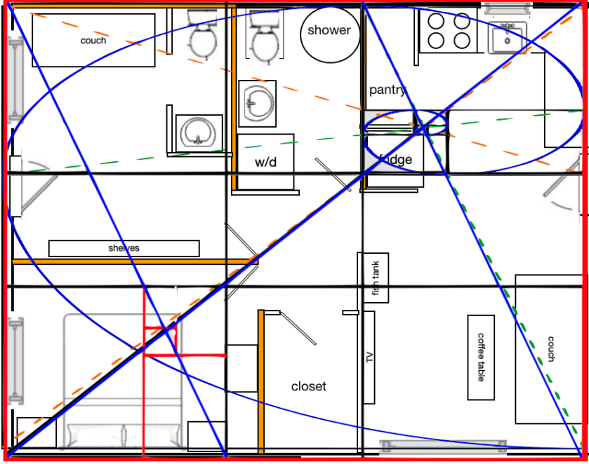 floorplan drawing of small home with divine proportions overlay